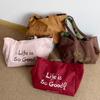 Autumn Plaid Women Double-Sided Woolen Shoulder Bags Large Capacity Ladies Suede Casual Tote Letter College Style Girls Handbags
