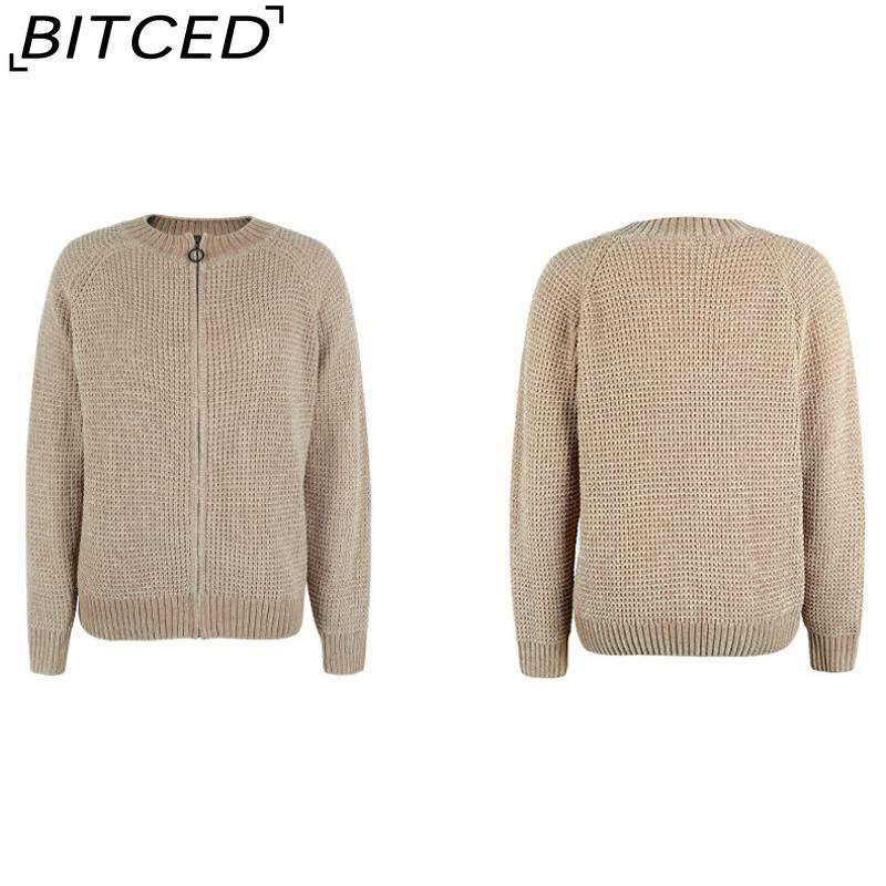 BITCED Autumn/Winter Women's Solid Colour Zip-Up O-Neck Knitted Cardigan