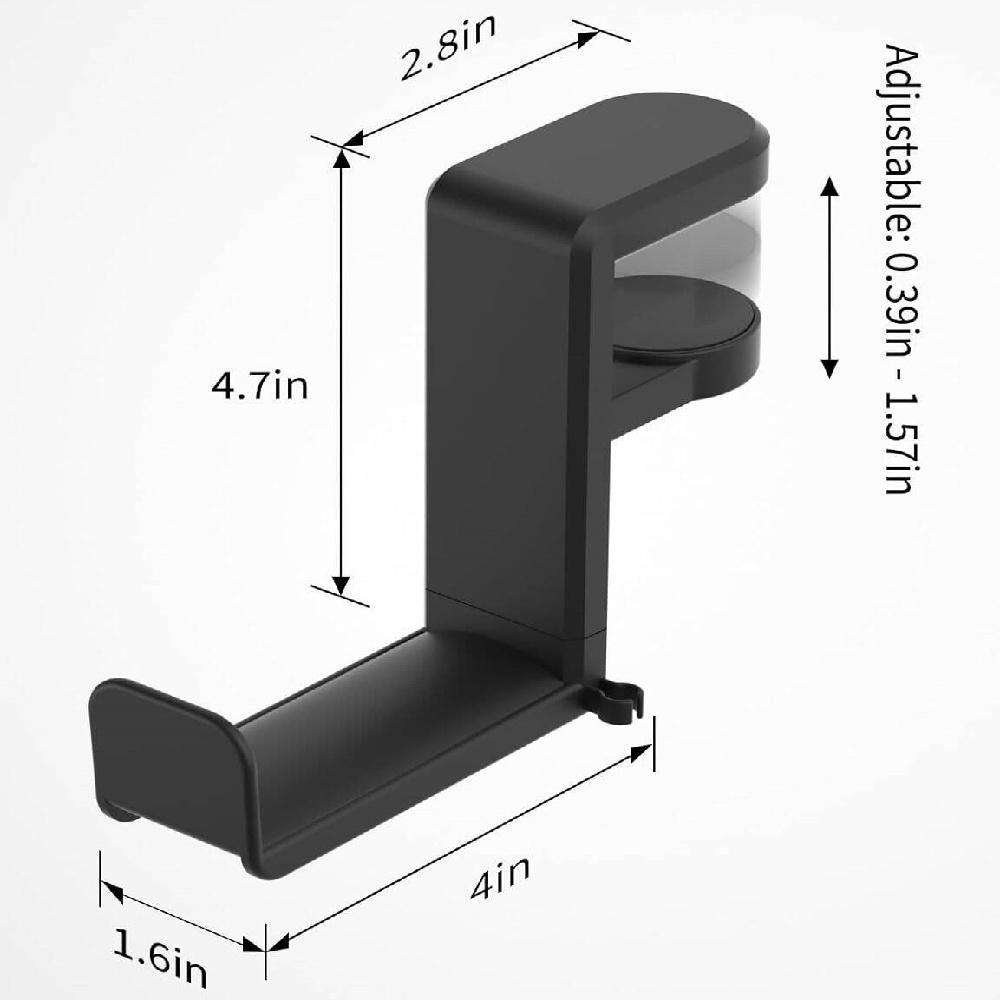 Suport pivotant pentru căști - Suport pentru căști de gaming, Suport reglabil pentru căști cu clips, cârlig pentru căști sub birou, negru