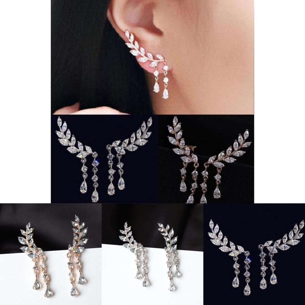 Eleganta Dammörhängen med Kristall Zirkon Blad och Tofsar För En Tidlös Look