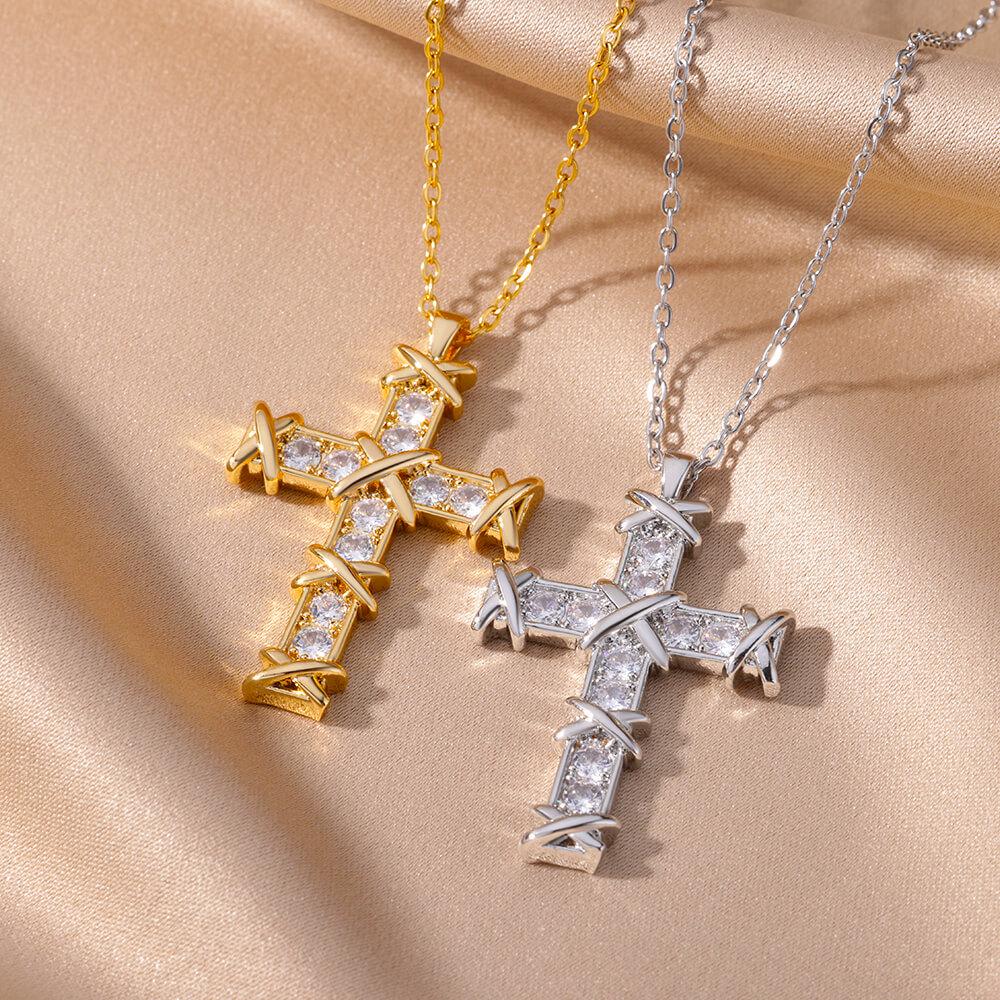 European & American Light Luxury Women's Retro Zircon Cross Pendant Necklace