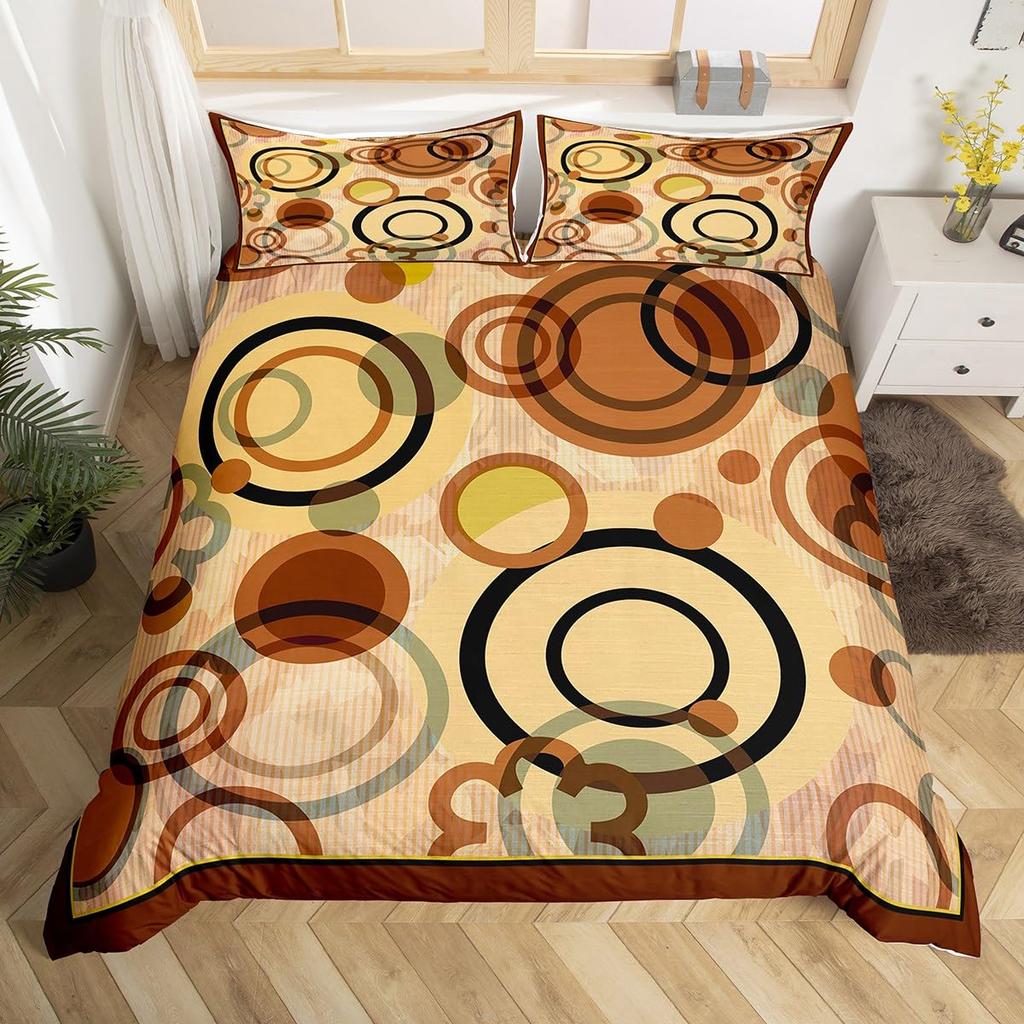 Geometry Duvet Cover Set Simple Circles Grid Pattern Comforter Cover Microfiber Geometric Shape Bedding Set for Boys Adult Gift