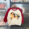 Korean Style Color Block Parent-Child Sweatshirt: Festive Crew Neck for Family of Three or Mother-Daughter Outfits.