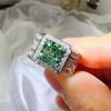 Men's Luxury Green Moissanite and Diamond Ring In Silver with PT950 Plating, 2 Carat.