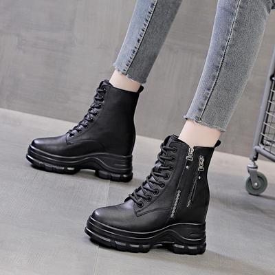 2025 Women's Platform Martin Boots, Genuine Leather with Height Boost, Plus Velvet, Ideal for Autumn/Winter.