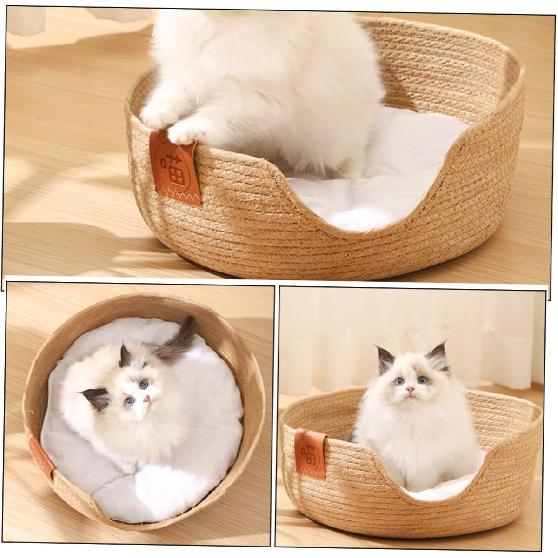 Straw Nest Pet Beds for Small Dogs Cat Bed Washable Small Dog Beds Dog Sofa Dog Chair Bed Cat Nest Cat Beds Pet Cat House Half Closed Cotton Pad