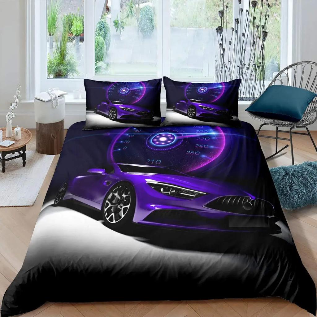 Race Car Bedding Set Cool Speed Racing Duvet Cover Set Black Sport Car Quilt Cover For Men Polyester Comforter Cover Set Cool