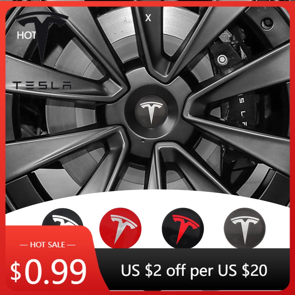 Car Sticker Tesla 4pcs 56mm Car Wheel Center Hub Caps Emblem Hubcap Badge Sticker Replacement Decoration For Tesla Model 3 Model
