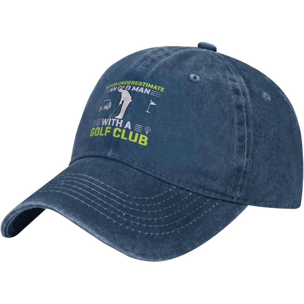 Never Underestimate Old Unisex with Golf Club Baseball Cap Vintage Washed Adjustable Dad Hat