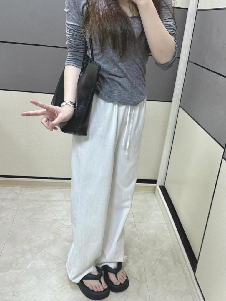 White Linen High-Waisted Wide-Leg Summer Pants - 2026 Women's Slimming Drape Yamamoto Style