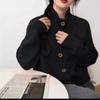 Autumn Winter Stand Collar Solid Color Casual Fashion Knitting Top Women Simple All-match Cardigan Coat Top
