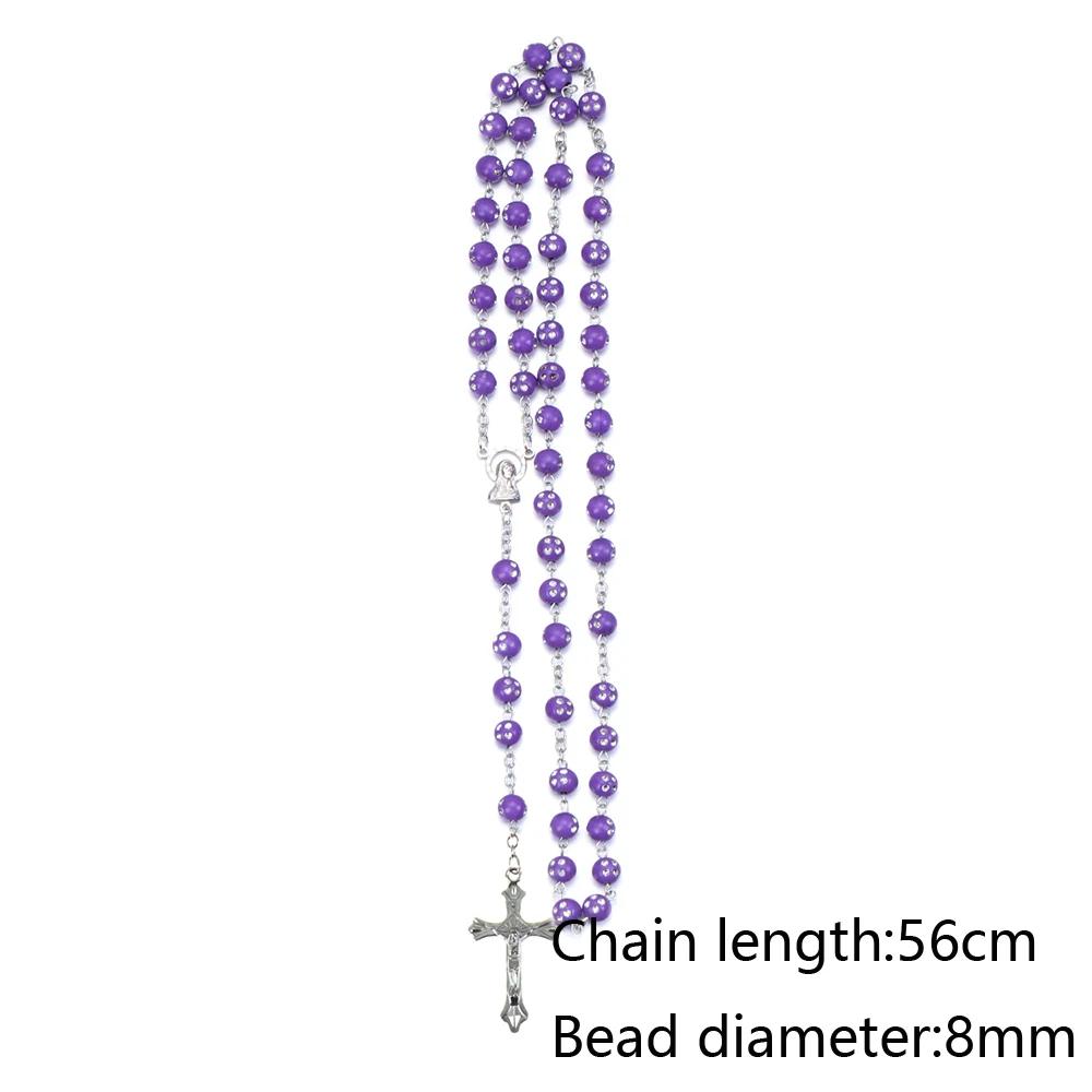 New Fashion Handmade Round Glass Bead Catholic Rosary Quality Bead Cross Necklace Beads Cross Religious Pendants Necklace