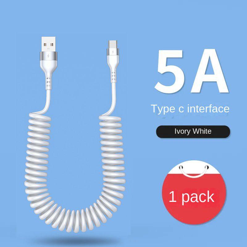 Spring Telescopic  66W 5A Fast Charging Type C Data Cable USB 3A Micro Car Phone Charger for iPhone13 14 Pro Sumsung Xiaomi POCO