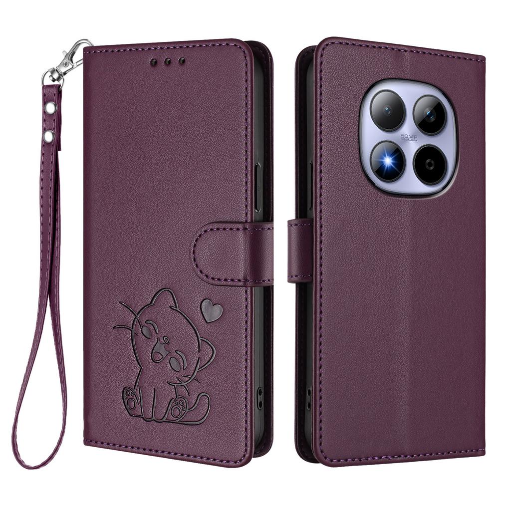 For Xiaomi Redmi Note 15 Pro 5G Wallet Case with Wrist Strap Love Cat Pattern Imprint Leather Phone Cover