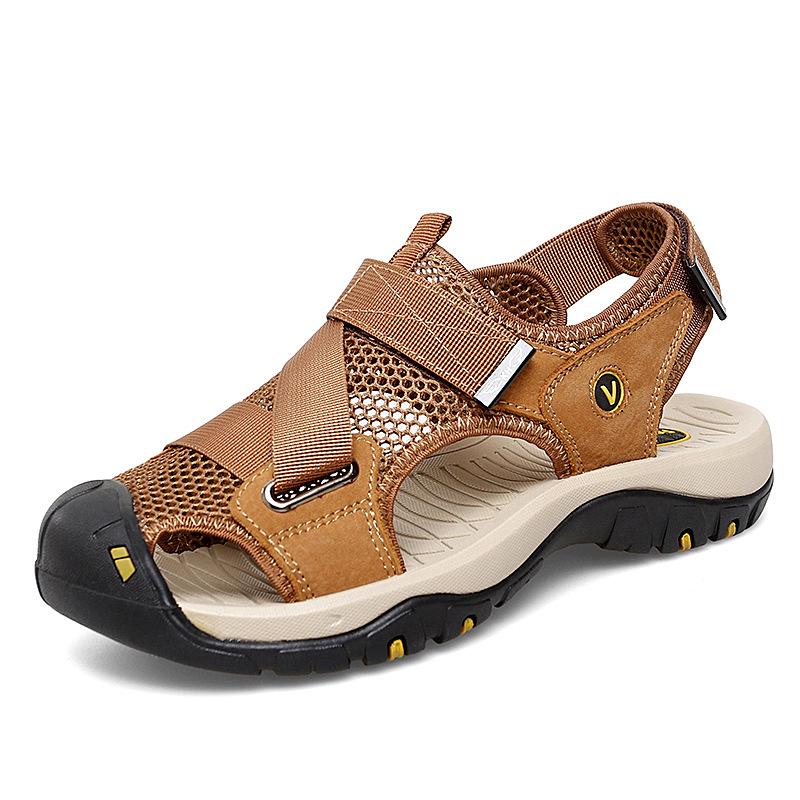 Men s Plus Size Summer Cowhide Closed-Toe Casual Beach Sandals 40