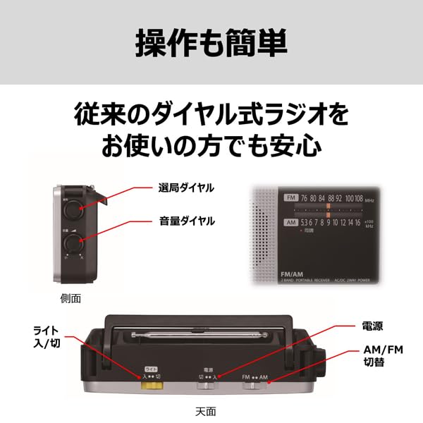 Toshiba Heimradio TY-HR4(S) mit LED-Licht, langlebigem Akku, Skalenanzeige, Abstimmleuchte und Schultergurt