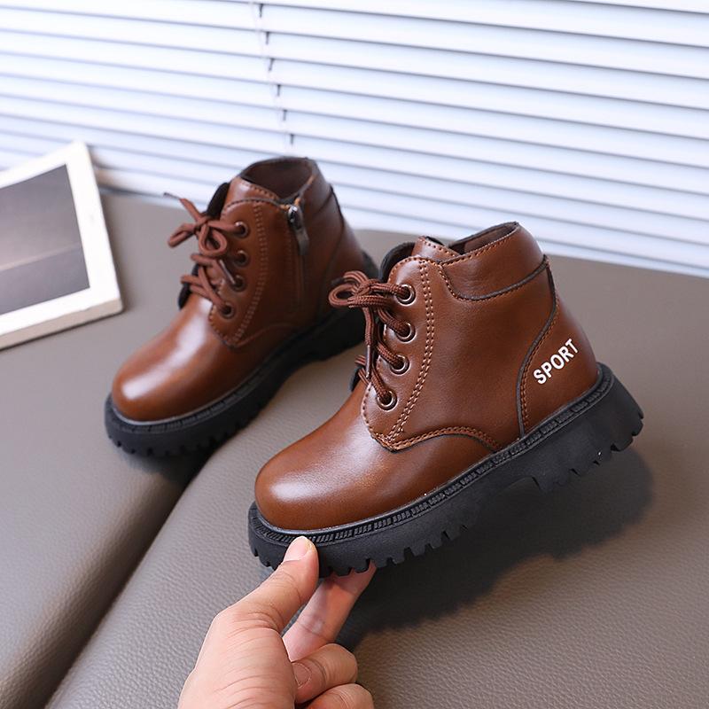 Children's Martin Boots Leather Boots Girls Boots 2025 Autumn New British Style Boys Short Boots Medium Children Single Boots