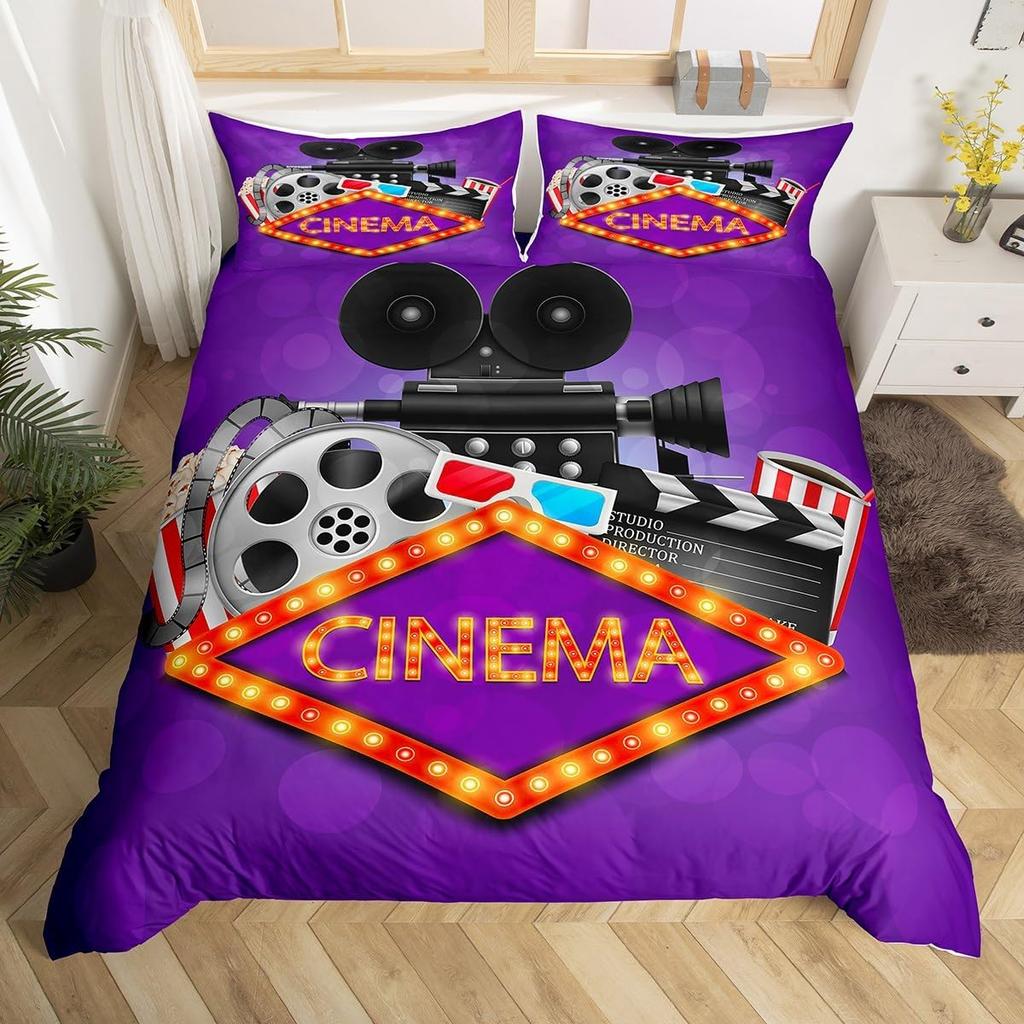Film Theme Bedding Set Cinema Movie Theater Comforter Cover Twin Queen King Cartoon Duvet Cover Cinema Poster Design Quilt Cover