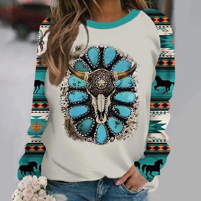 Ethnic γυναικείο T-shirt O λαιμό μακρυμάνικο πουλόβερ Top Streetwear Vintage T-shirt για γυναίκες Vintage Leisure Νέα γυναικεία ρούχα