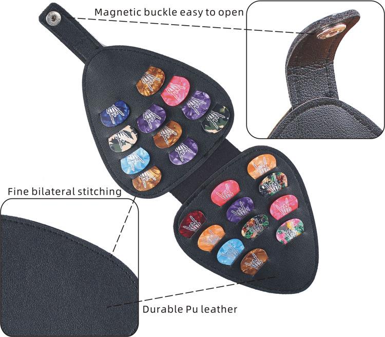 Large Capacity Black PU Leather Guitar Pick Storage Bag