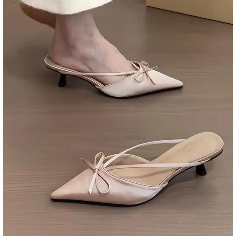 Pointy Single-shoe Women New Spring Stiletto Sandals French with Skirt Temperament Pink High Heels Slippers Kawaii Shoes Mules