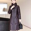 Winter Women's Genuine Leather Jacket Over-the-Knee Long Sheepskin Padded Coat Thickened Windproof Warm Camel Wool Coat