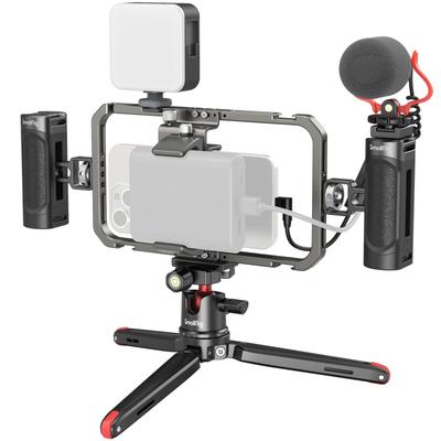 SmallRig Smartphone Video Kit mit Kompatibel mit iPhone Pro und Enthält LED und Handyhalter für und Live-Streaming-Mikrofon, 16/15/15