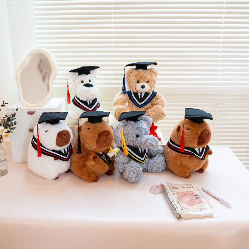 Adorable Graduate Capybara Plush Toy with Cap
