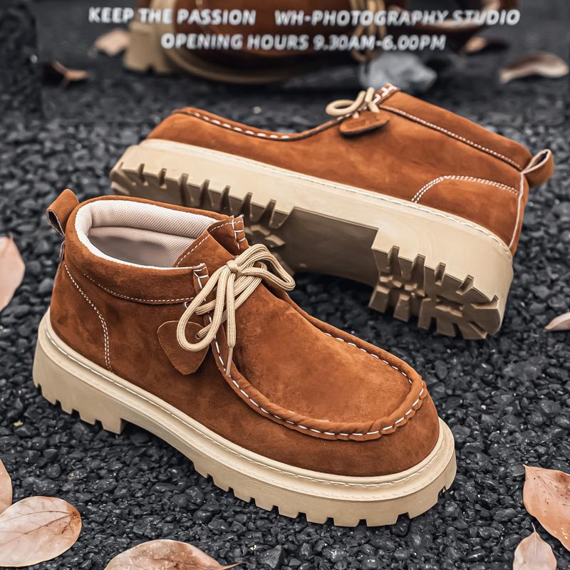 New Handmade Men Casual Cow Suede Leather Shoes Autumn Winter Japanese Tooling Ankle Boots Business Desert Boots