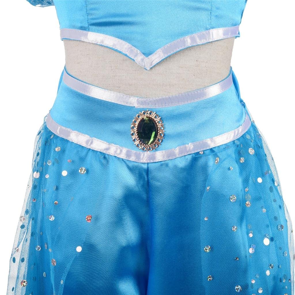 [Dressy Daisy] Toddler Girl Princess Jasmine Costume Cosplay Kids Skirt Aladdin Dress Halloween Costume Blue Size 5-6 Years 115