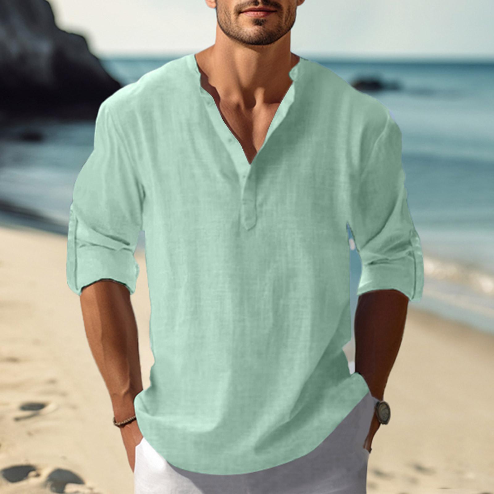 

Мужская ретро повседневная свободная рубашка с короткими рукавами и принтом, модный топ с воротником-стойкой M