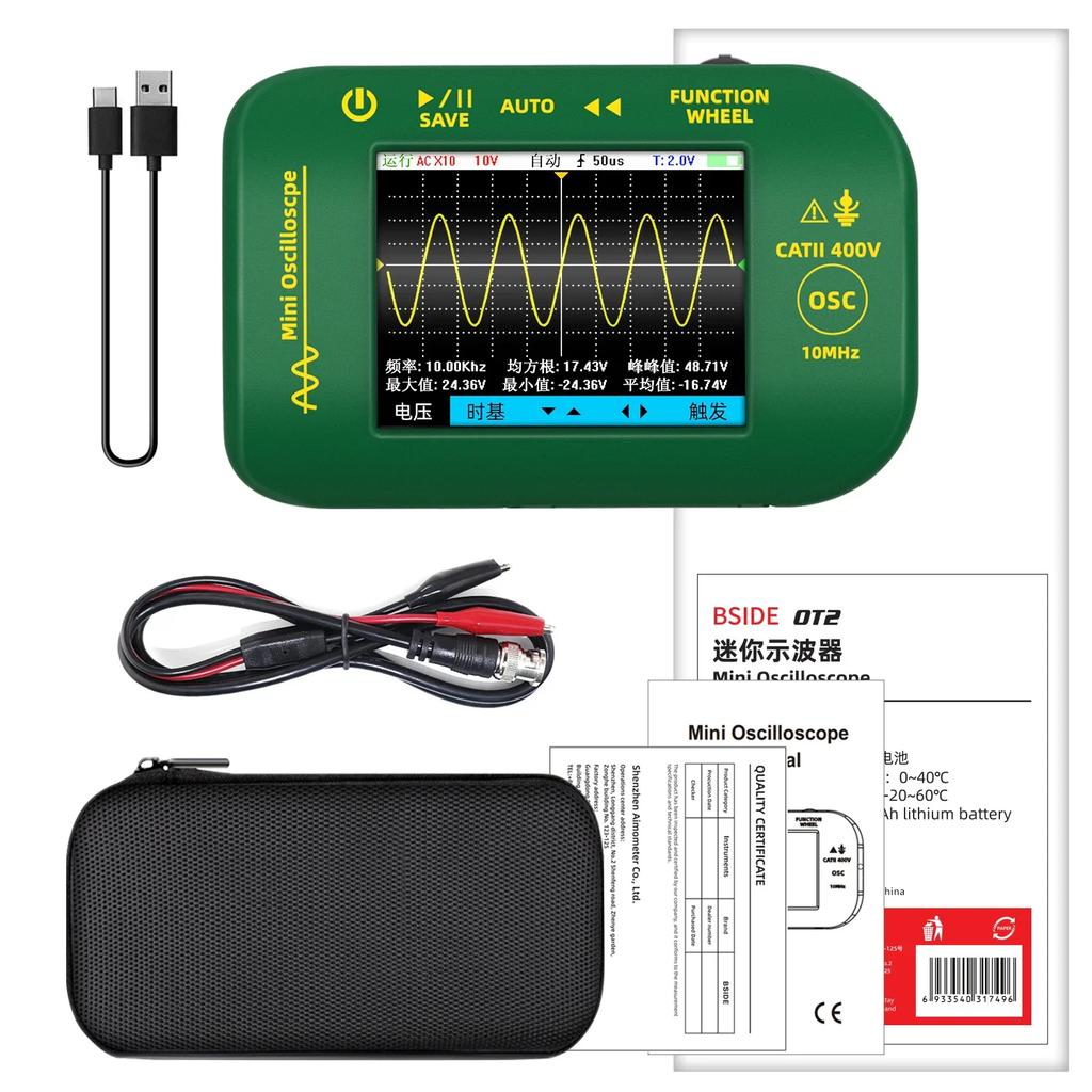 BSIDE OT2 Mini Digital Oscilloscope New Model 10MHZ Sampling 48MS/s Speed Large Screen PC Waveform Data Storage  Auto Tester