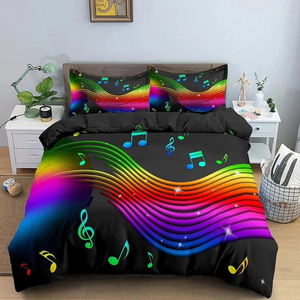 

Musical Note Bedding Set Music Theme Quilt Cover Full King Queen Size With Pillowcase Fashionable Psychedelic Soft Duvet Cover 70x133cm 2pcs