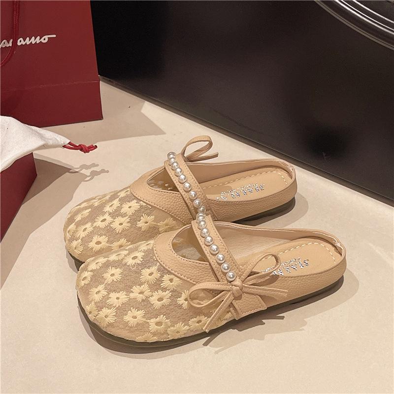 

2025 summer new niche fishing net fashion versatile cool slippers hollow fashion comfortable beach shoes women 40 абрикосовый