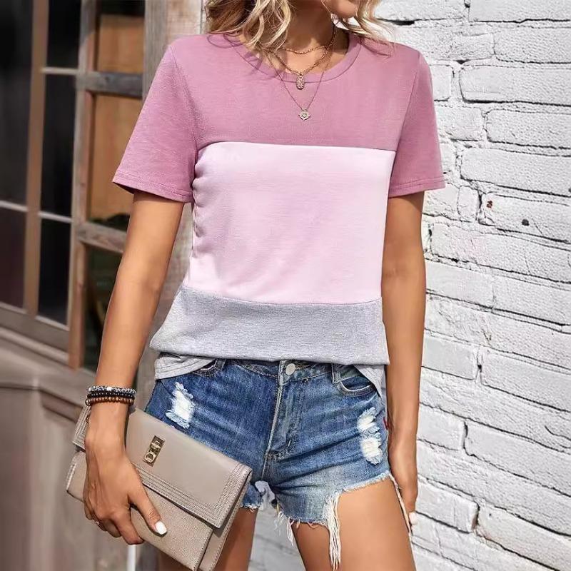 T-shirt Striped Print Daily Vacation Fashion Short Sleeved Round Neck Black Summer Shirt