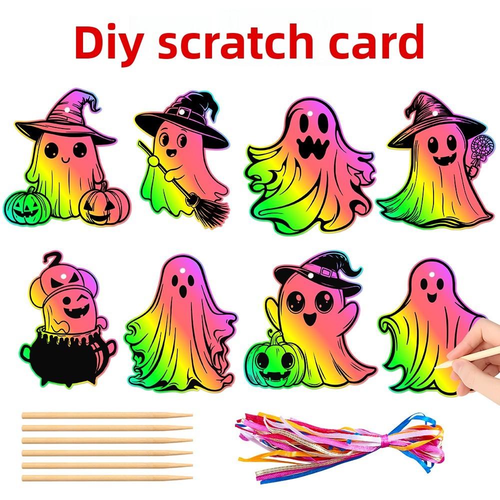 Ghost Colorful Themed Diy Scratch Card Halloween Party Props Decorations