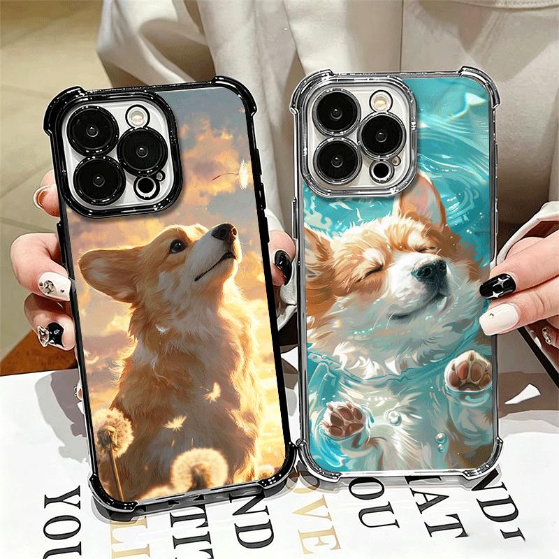 Corgi Dog Cute Plating Phone Case For Iphone 16 17 Pro Max Air 16E 14 15 Plus 12 13 Mini Anti-Fall Airabag Cover