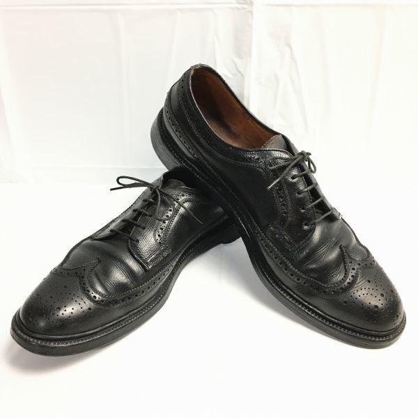 1963 Made? FLORSHEIM Kenmoor Long Wingtip Shoes Black Size 26.027.0 Vintage Imperial Men's