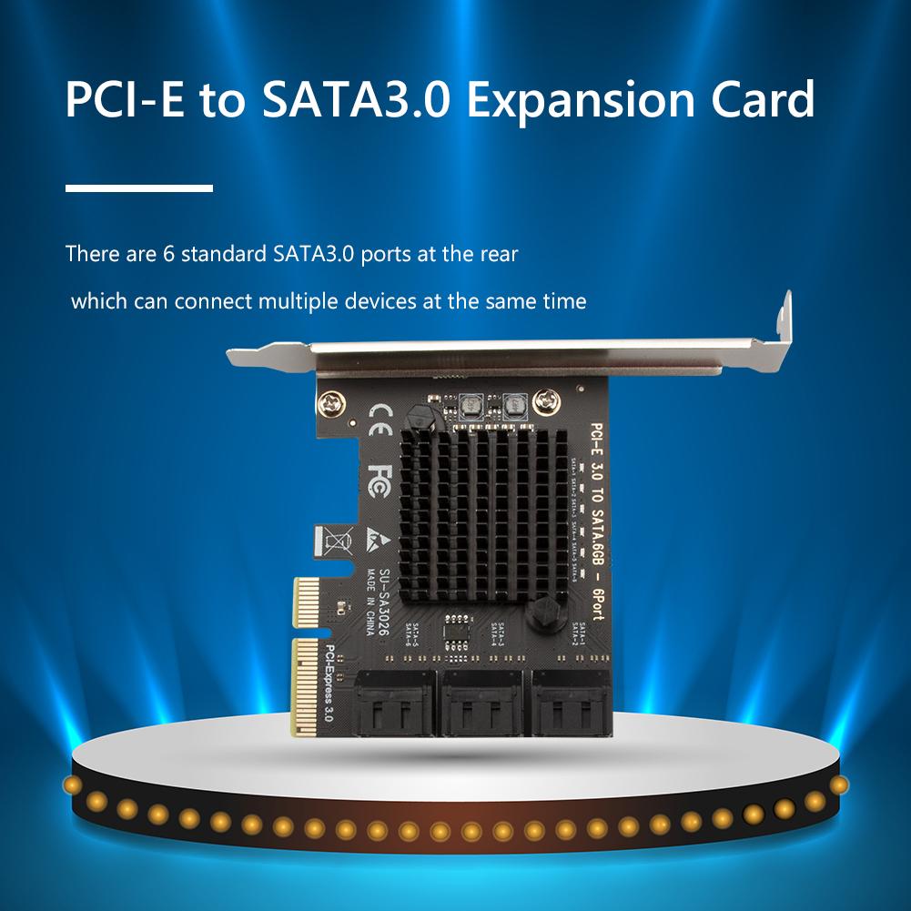 6 Port SATA III To PCIe PCI Express 3.0 4X 6Gbps Expansion Card Adapter for HDD Desktop Workstation Server Industrial Equipment