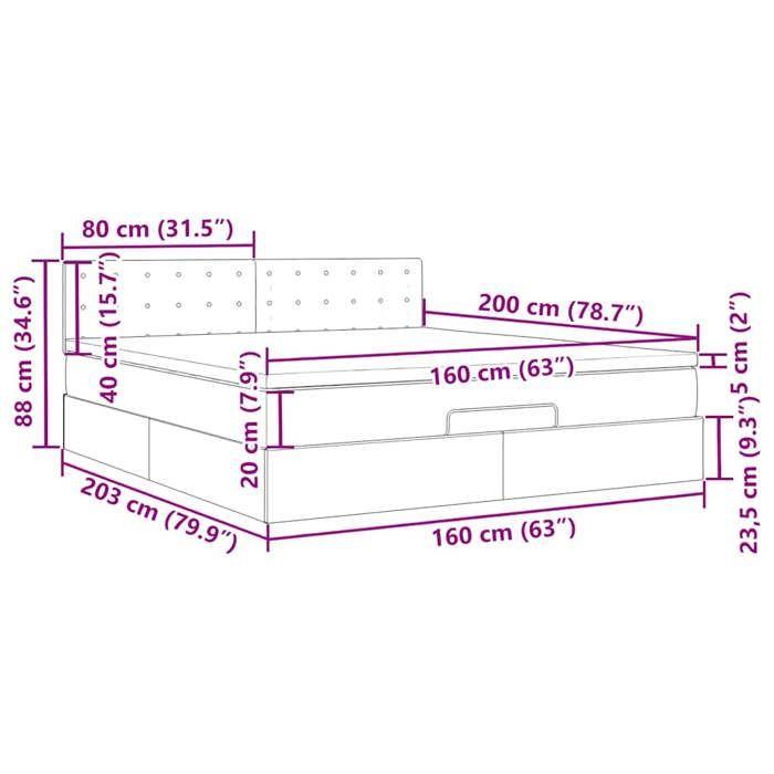 VidaXL Ottoman Bed Frame with Mattress Dark Grey 160x200 Cm Velvet 3312777