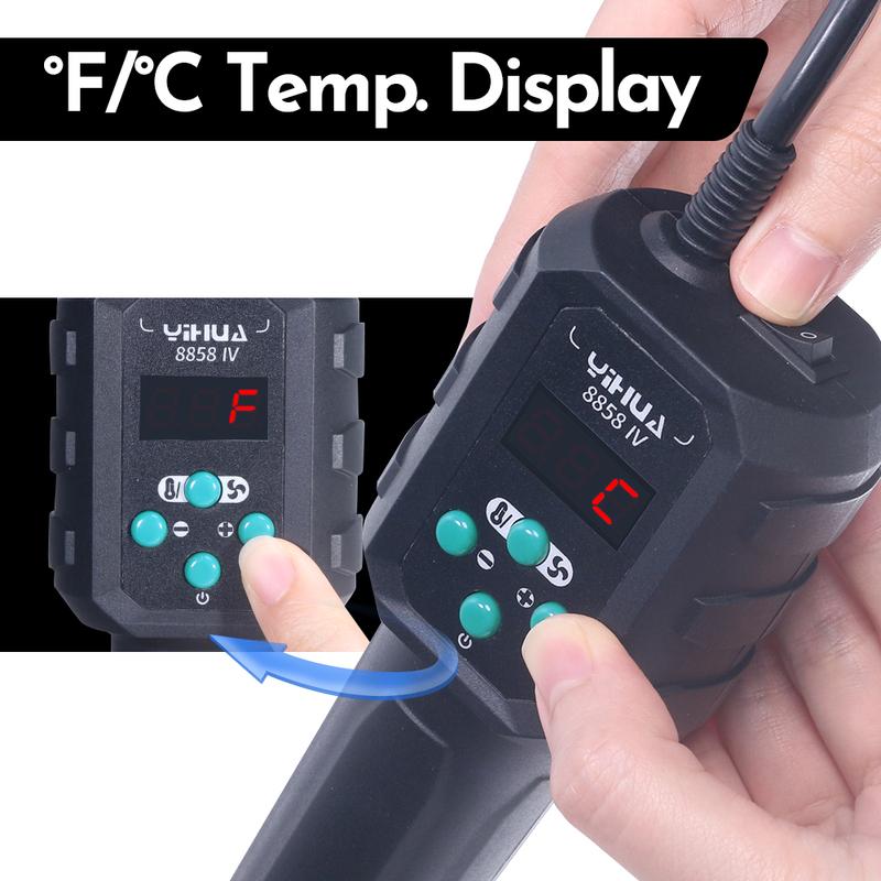 YIHUA Micro Hot Air Gun C/F Temp Adjusted 8858IV 700W Soldering Rework Welding Station LCD Digital Heat Gun BGA IC Solder Tools