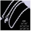 European & American Trend Cable Knit Silver Necklace & Bracelet Set - 4MM Shiny Twisted Rope Design