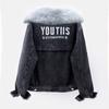 Women's Fleece Denim Jacket Autumn Winter Fur Collar Hooded Denim Jacket Female Loose Warm Short Jacket Coat