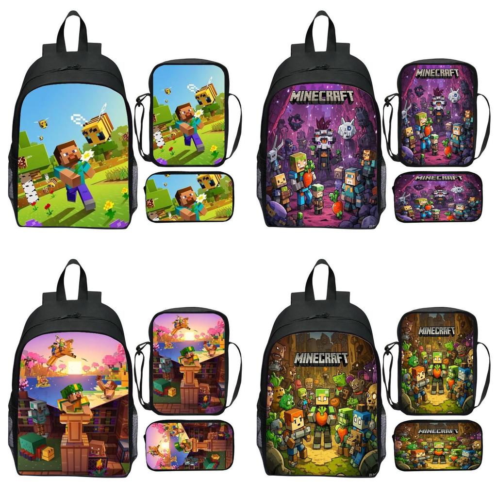 Minecraft School Backpack Set With Printed Game Pattern For Kids Students