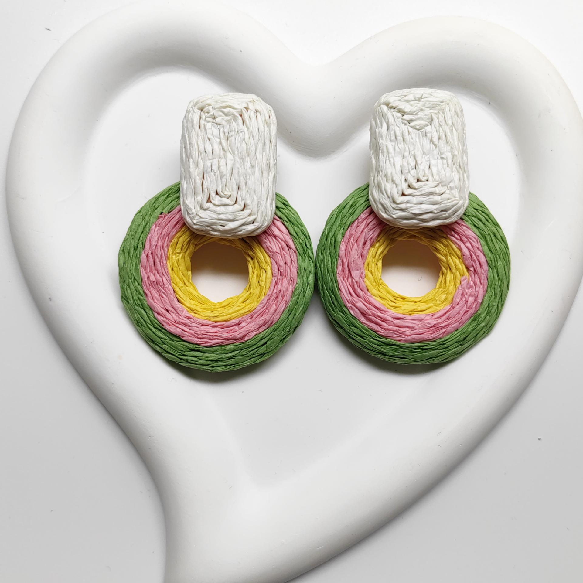 Bohemian Geometric Raffia Straw Earrings - Handmade Bestseller Accessories