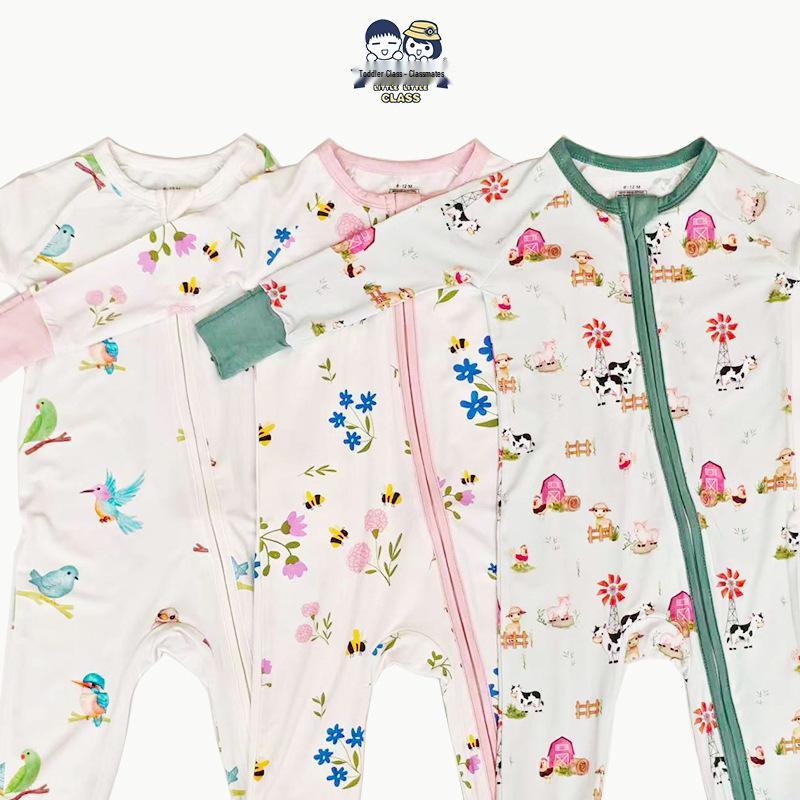 Bamboo Fiber Baby Romper with All-Over Print - Long Sleeve Onesie