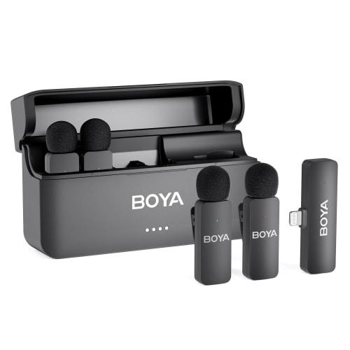 BOYA BY-V4D Mini Wireless Lavalier Microphone with Lightning Port for iPhone 11/12/13/14 and iPad, 4 Clip-on Wireless Lapel Microphones for Video Reco