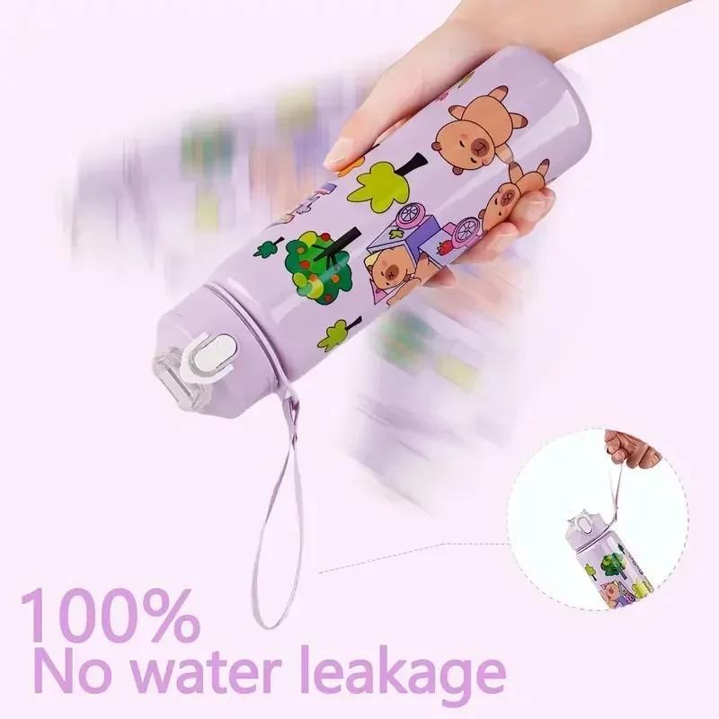 Capybara Straw Cup Kids Water Bottle Large Capacity Cute Capybara Cartoon Sippy Cup with Straw Portable for Children