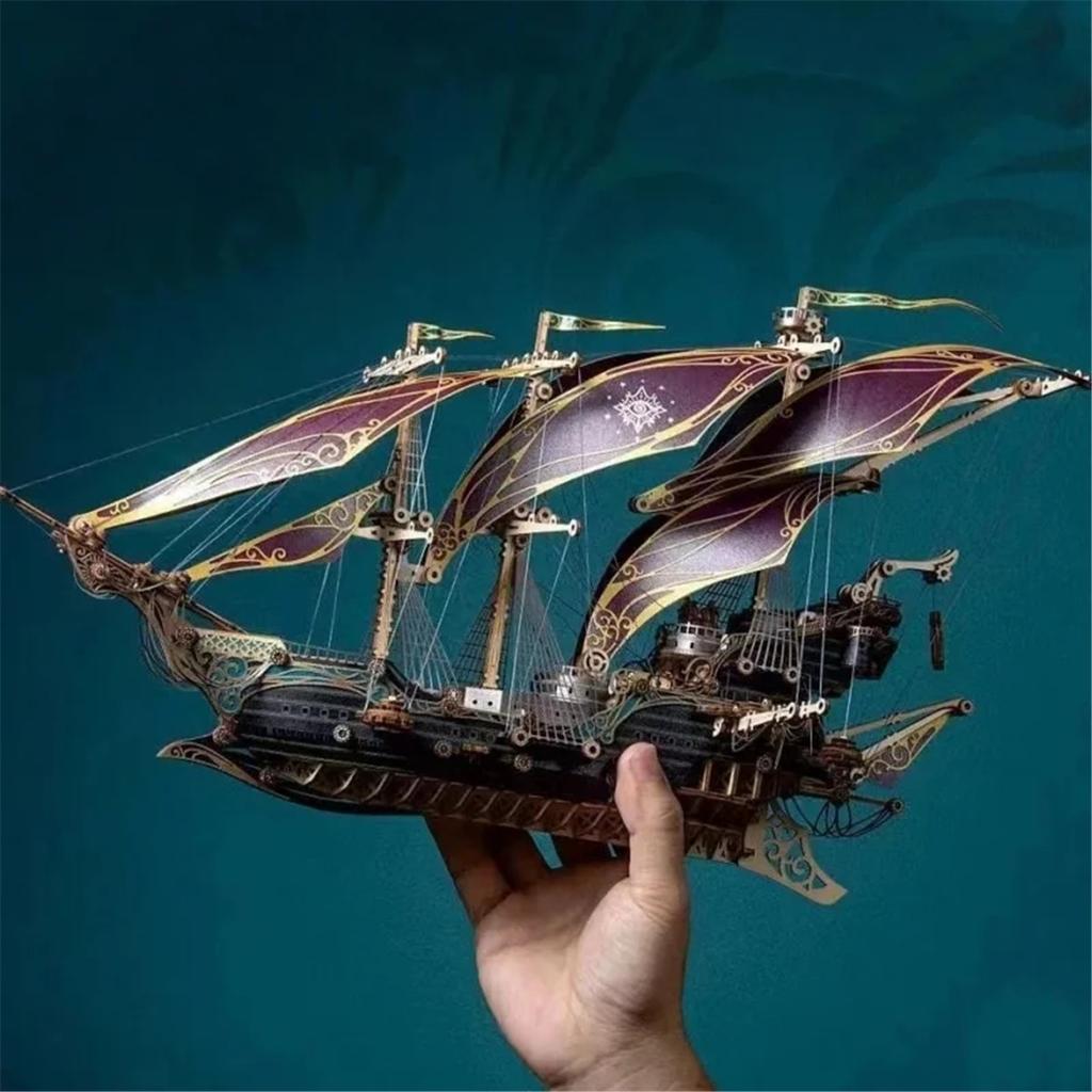 3D Wooden Puzzle Kits Steampunk Mysteries Pirate Ship Of Future DIY Assembly Toy Wood Pirate Boat For Adults Kids Gift