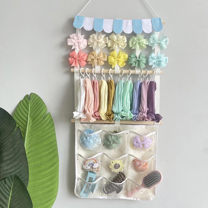 Hair Bows Holder Headband Organizer For Girls, Hair Clips Hanger Storage With Hooks, Wall Hanging Decor For Nursery Room